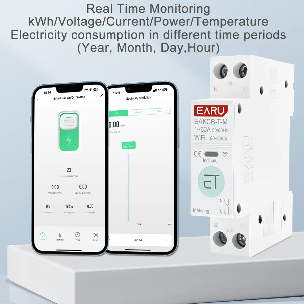Tuya WiFi Smart Circuit Breaker MCB Timer 1P+N 63A Power Energy kWh Voltage Current Meter Protector Voice Remote Control Switch
