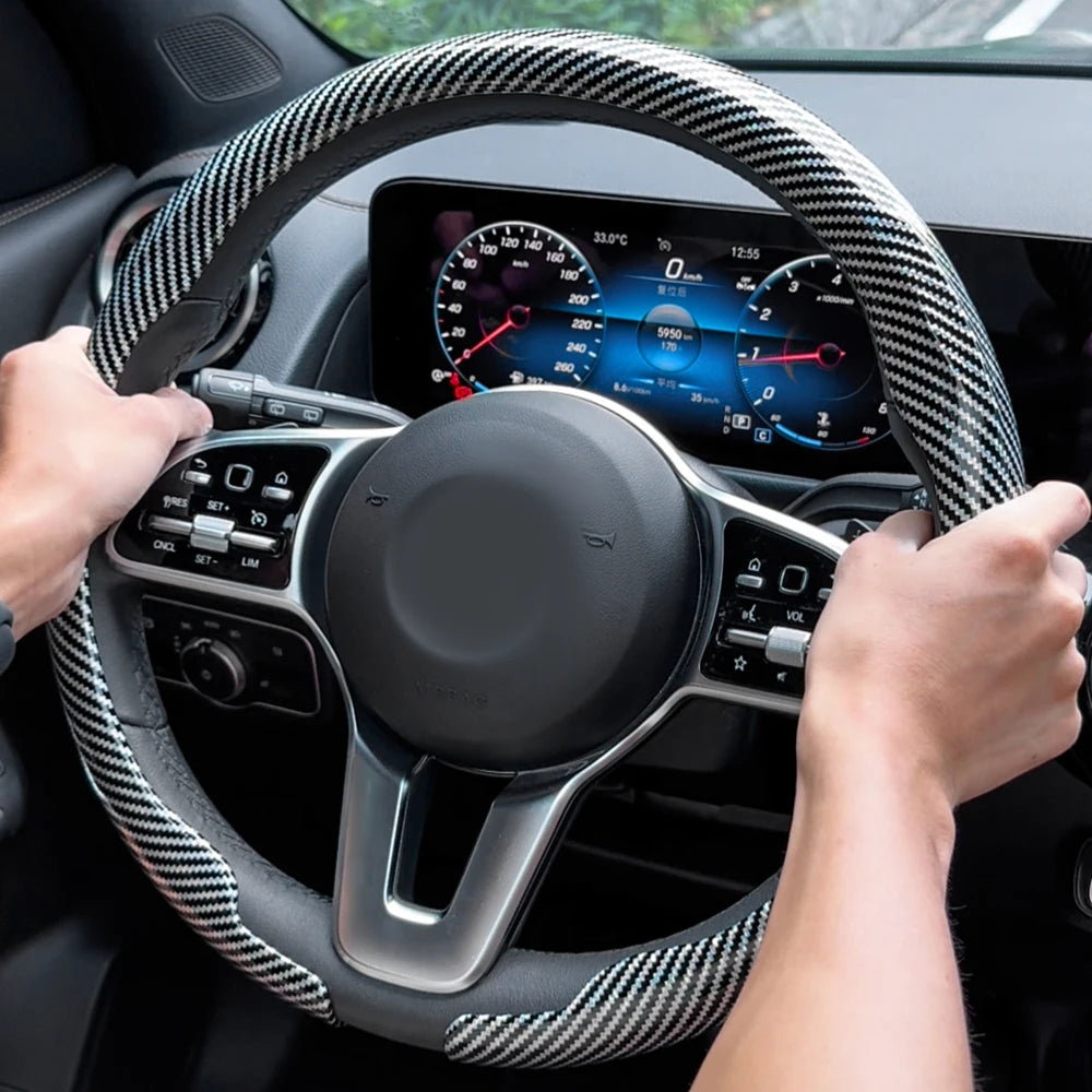 Steering Size 36-38cm Universal Non-slip D-shaped Round Breathable Car Steering Wheel Cover Protector Suitable Auto Accessories