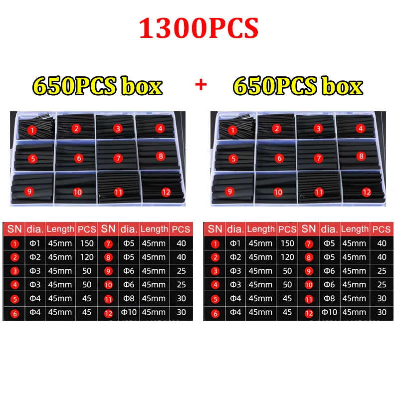 13000/127Pcs Heat Shrink Tube Sleeving Tubing Assortment Kit Electrical Connection Electrical Wire Wrap Cable Insulation Sleeved