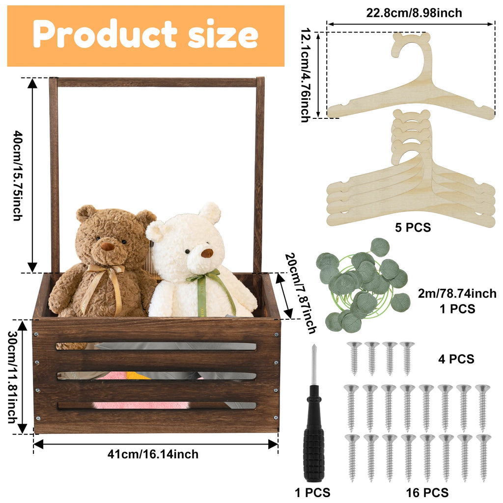 Wood Baby Shower Storage Basket Baby Toys Storage Crate with Handle Decorat Multipurpose Gift Basket for Boys Girls New Parents