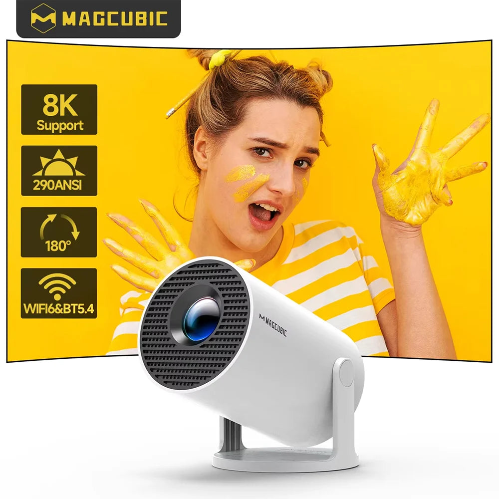 Magcubic HY300Pro Mini Projector 720P Native 290 ANSI Android 14 Dual WiFi 6 BT5.4 Grey/White