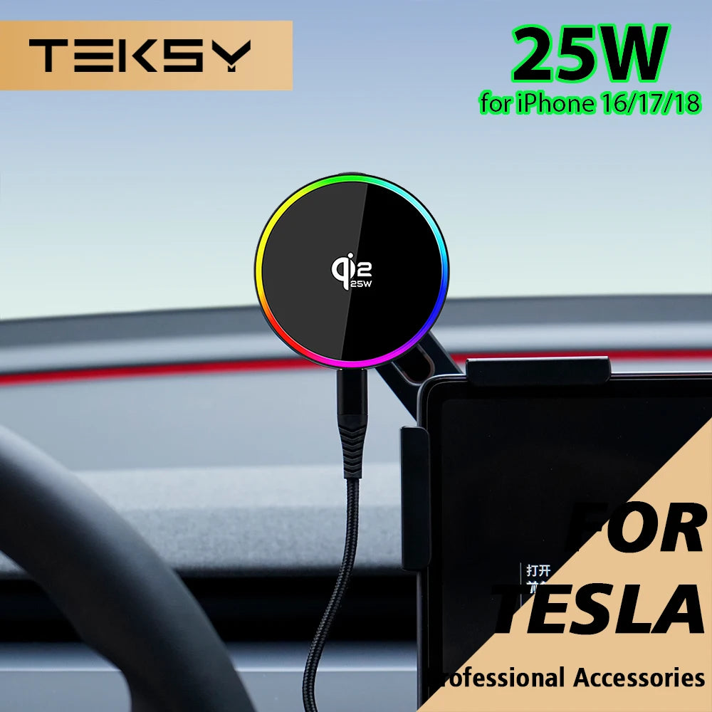 Car Phone Mount Holder 15W Compatible with MagSafe Magnetic Wireless Charger for Tesla Model Y Launch 2026 Model 3 HIGHLAND BYD