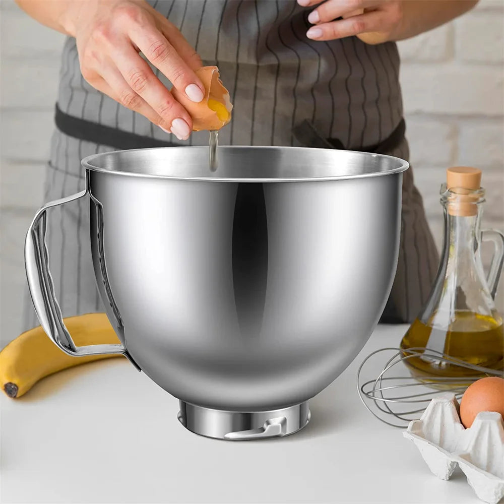 Stainless Steel Mixer Bowl for KitchenAid Artisan&Classic Series 4.5-5 QT Tilt-Head Mixer 5 Quart Mixing Bowl with Handle