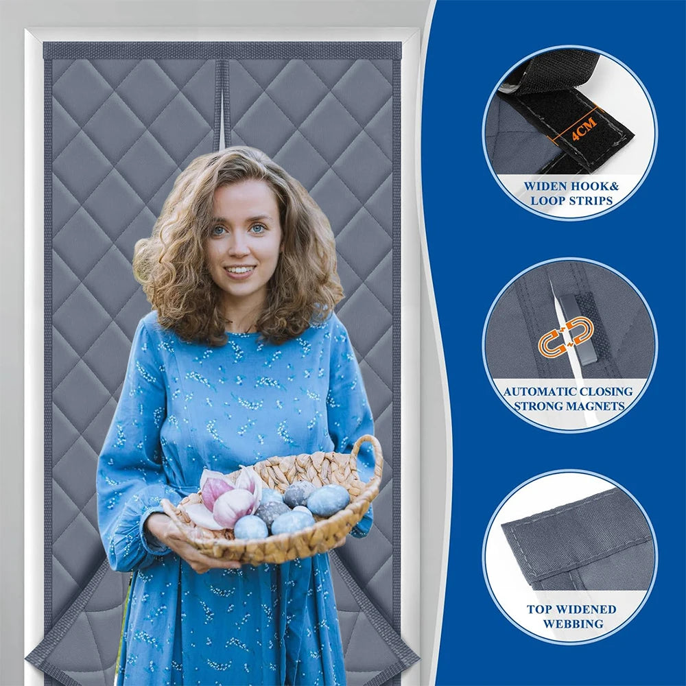 Magnetic Thermal Insulated Door Curtain Energy-Saving Privacy-Protecting Windproof Waterproof Cotton Curtain for Heater Room