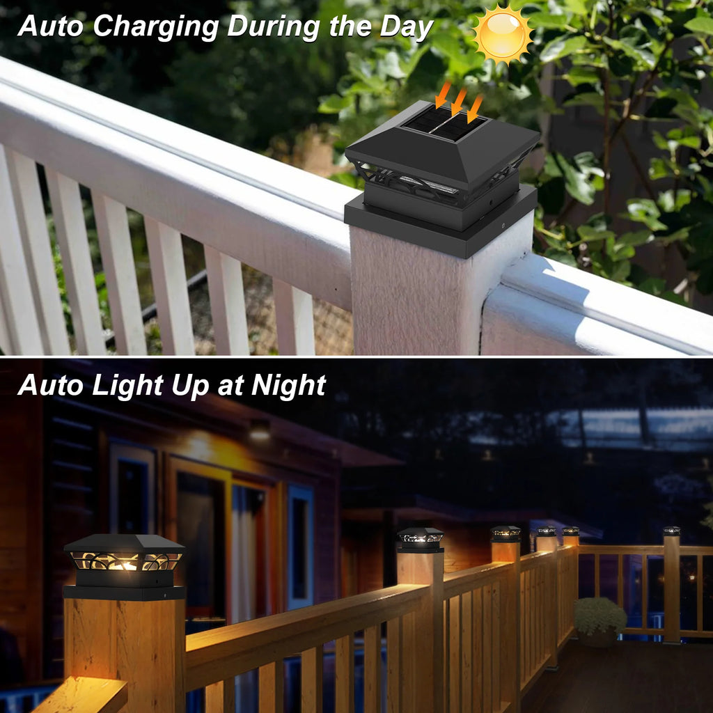 Solar Post Light Outdoor IP65 LED Fence Gate Pillar Column Lamp, 1/2/4pcs