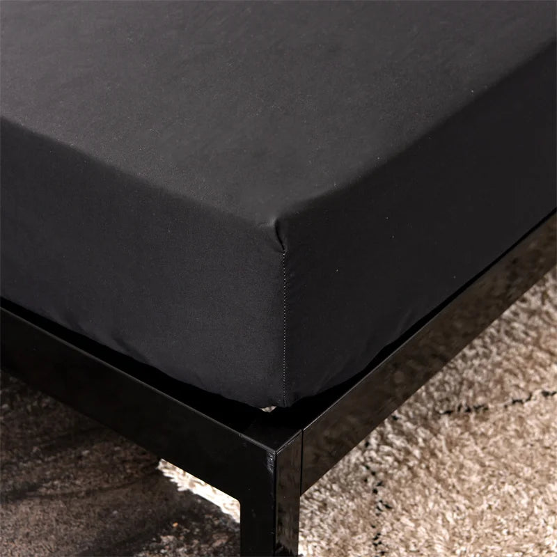 Waterproof Mattress Protector Cover Queen Size 14 inches Deep Pocket Polyester Bed Cover Solid Color Fitted Sheet (Black, Queen)