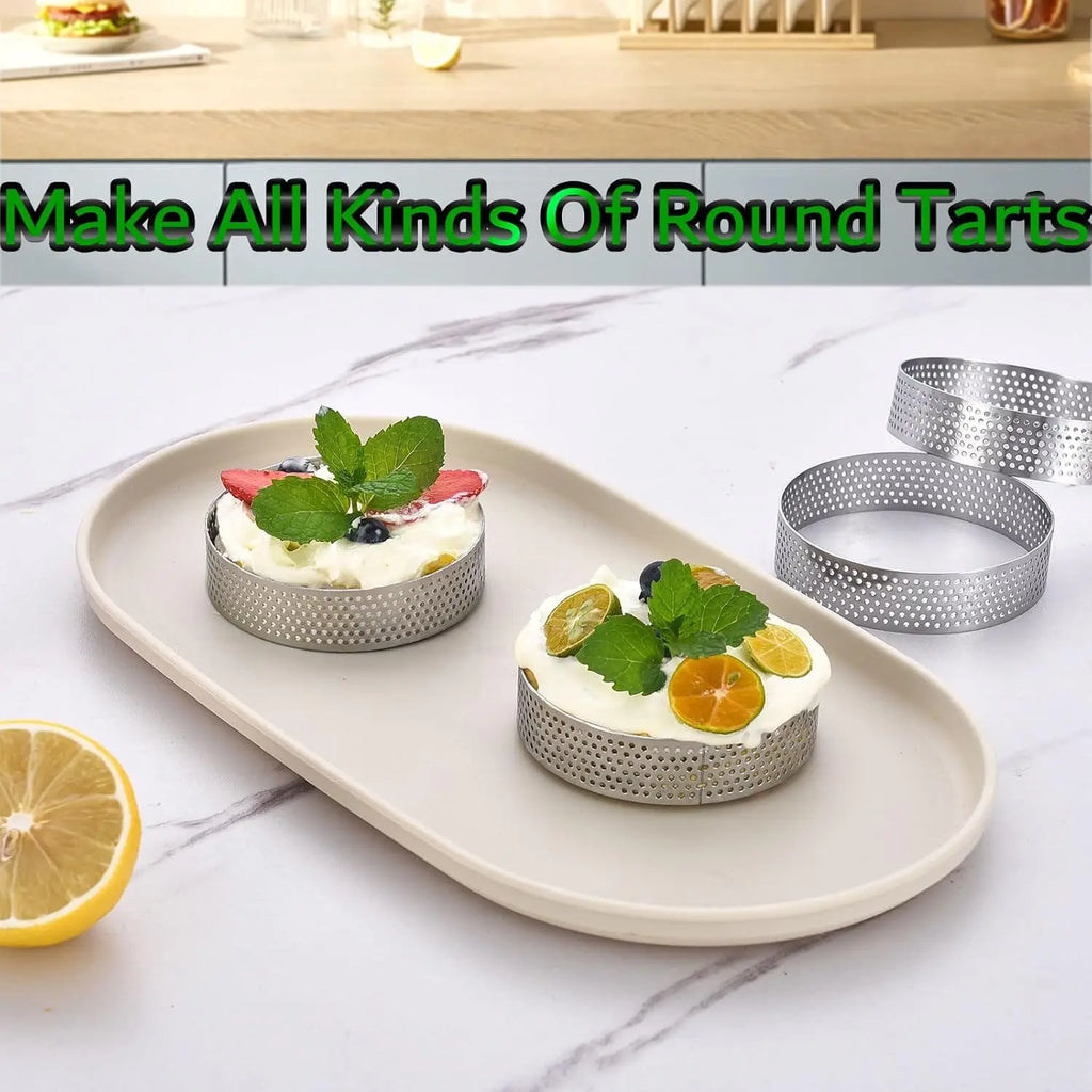 10PCS Perforated Tart Rings Round Stainless Steel Mousse Cake Ring Mold for Baking Pastry French Dessert Mousse Home Baking Tool