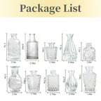 Mini Glass Bud Vase Set 10pcs Clear/Amber/Green Retro Relief Desktop Wedding Decor