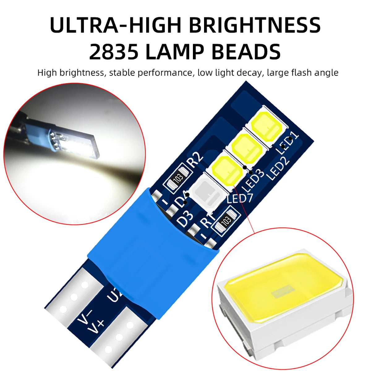 10pcs Canbus W5W 194 T10 LED Bulb 2835 Chips Blue White Auto Interior Dome Map Reading Light Width Light Auto Styling 12V Lamp