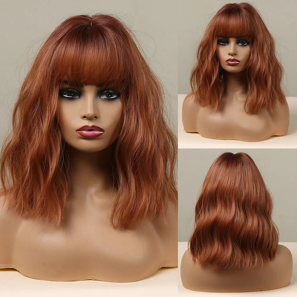 HENRY MARGU Platinum Blonde Short Curly Synthetic Wigs Short Wave Bob Hair Wigs Middle Part Natural Hairline Wig Heat Resistant