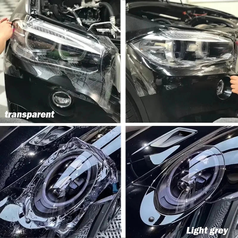 Self-Healing TPU Headlight/Taillight Protection Film Wrap, Transparent/Black/Gray 30cm