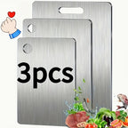 Stainless Steel 3pcs Cutting Boards - BPA-Free Dishwasher Safe Non-Slip Kitchen Boards w/Juice Groove, Rustproof & Space Saving