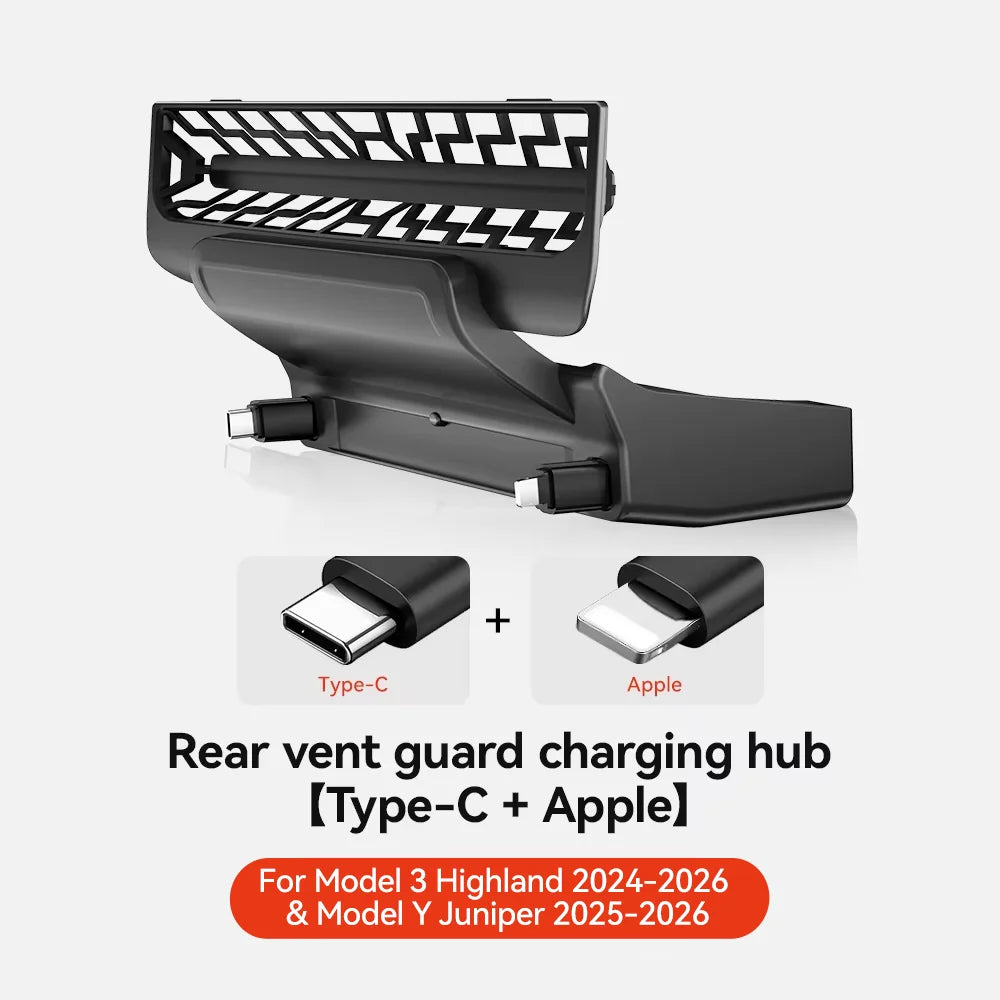 Tesla Model 3/Y Rear Air Vent USB Hub 27W Fast Charger, USB-C + USB-A Options