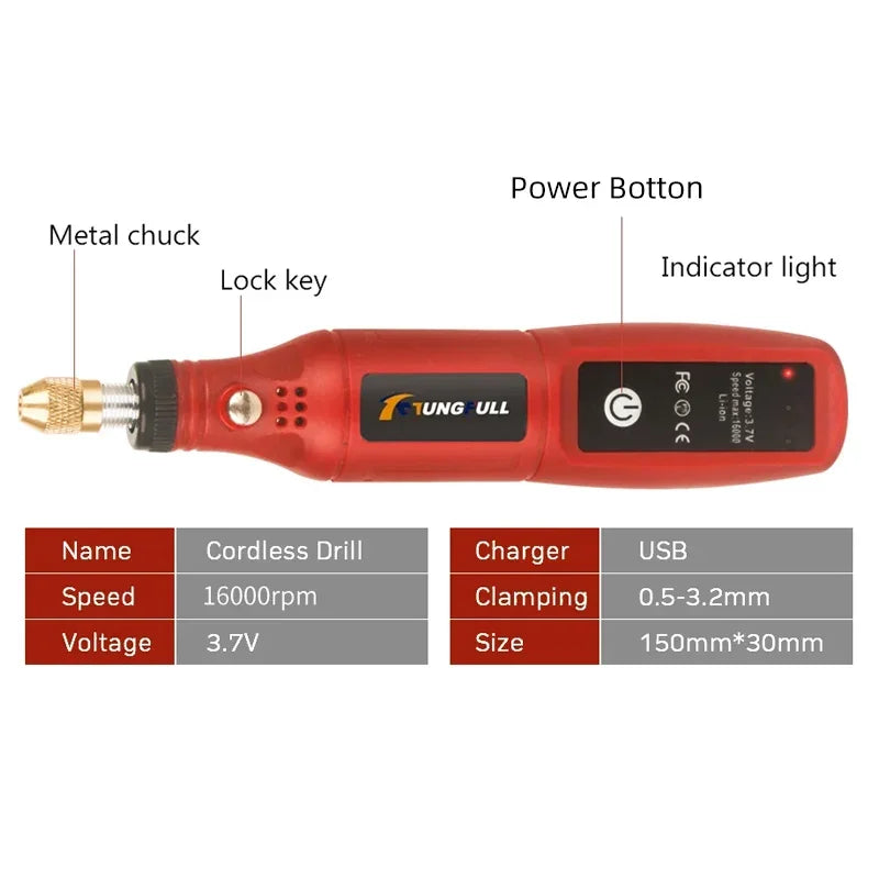 USB Rechargeable Cordless Engraving Pen Wireless Electric Drill Rotary Tool for Jewelry Glass - Portable Handheld Engraver