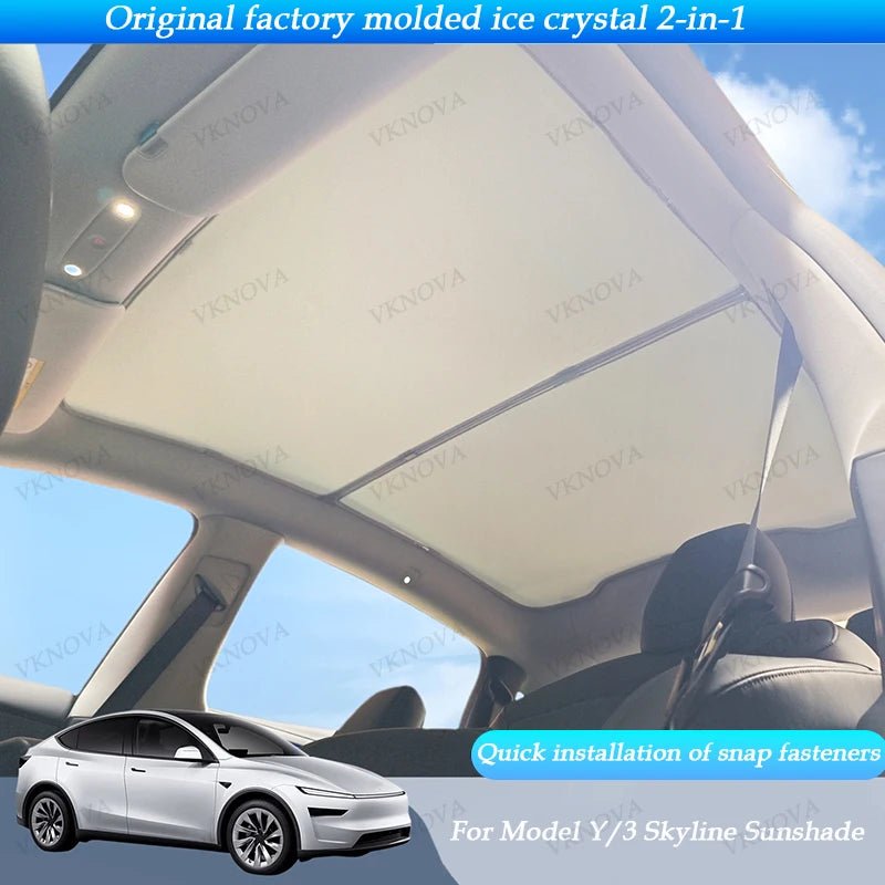 Sunshades For Tesla Model 3 Sunroof Highland 2025 Model Y 2020-26 Ice Cloth Buckle Sun Pare Glass Front Rear Skylight Accessory