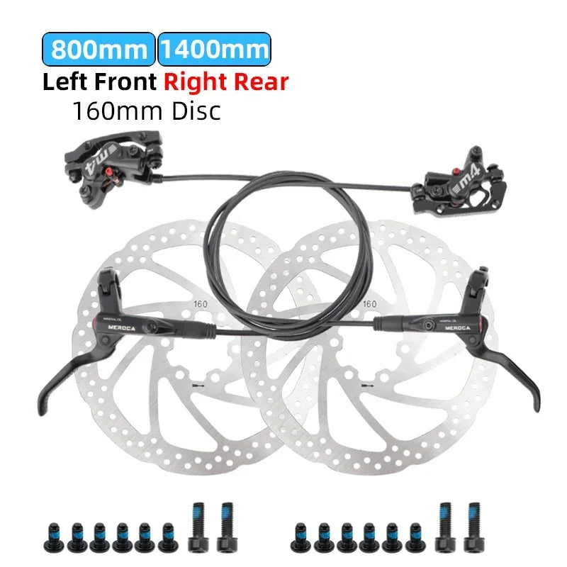 MEROCA M4 4-piston Hydraulic Bicycle Brakes Front Rear Kit 4 Piston Disc Brake Oil Brake MTB Compatible with 160mm Rotor