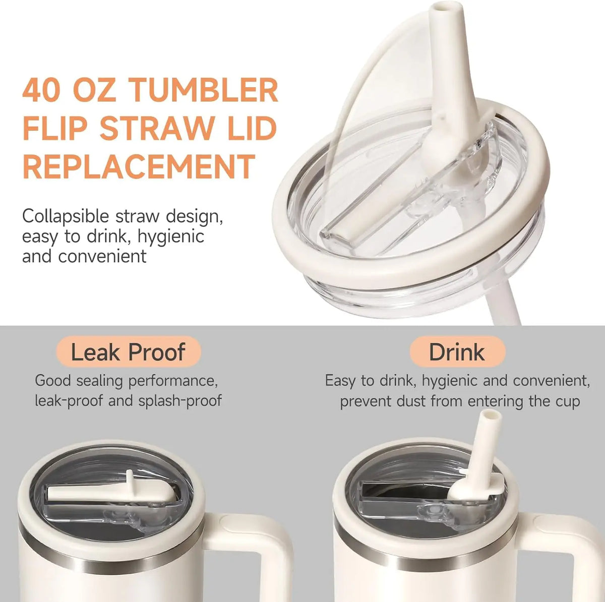 40oz Flip Straw Leak Proof Lid for Stanley H2.0 Tumbler Lid Replacement for Stanley Cup Accessories Straw Cover