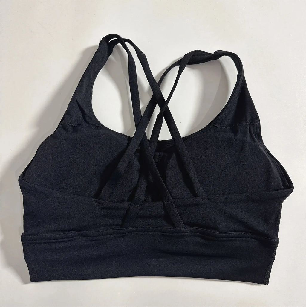 Women Cross Back Sports Bra Top with Removable Pads, Solid Colors, Sizes S-L
