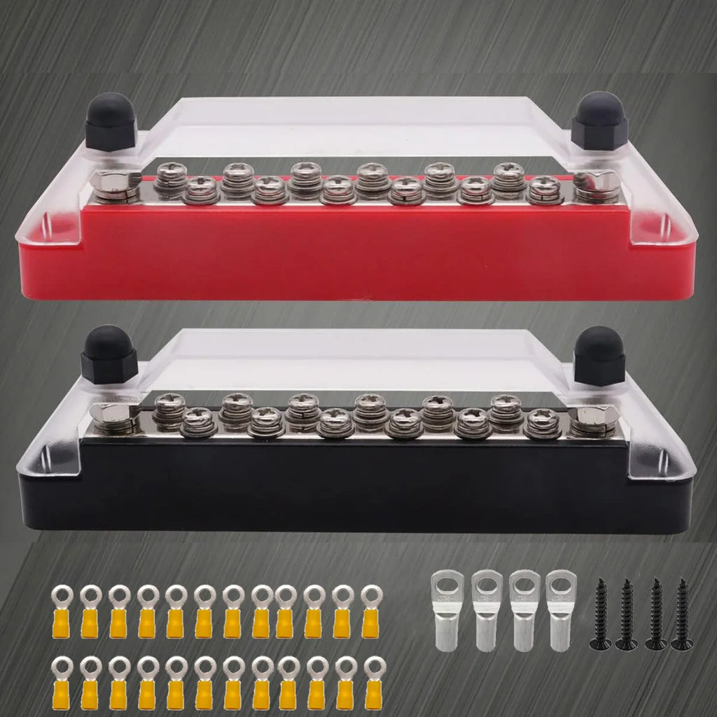 M6 12V Terminal Block Bus Bar 1/4 Inch Stud 150A Electrical Power Distribution Block Bus Bar for Truck Boat Camper RV Caravan