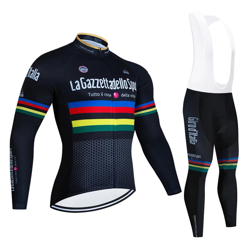 Men's Professional Long Sleeve Cycling Jersey & Padded Shorts Set, Quick Dry, Reflective, Breathable Bike Wear Clothing for Men