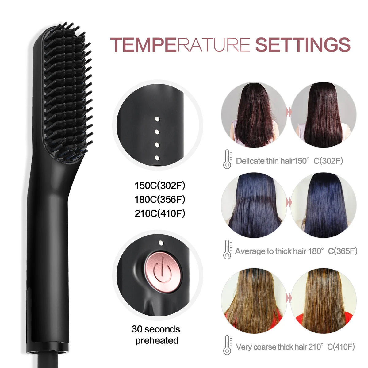 Hair Straightening Brush Hot Comb Straightener Electric Negative Ion Heating Comb For Men Beard Wet Dry Use Quick Hair Styler