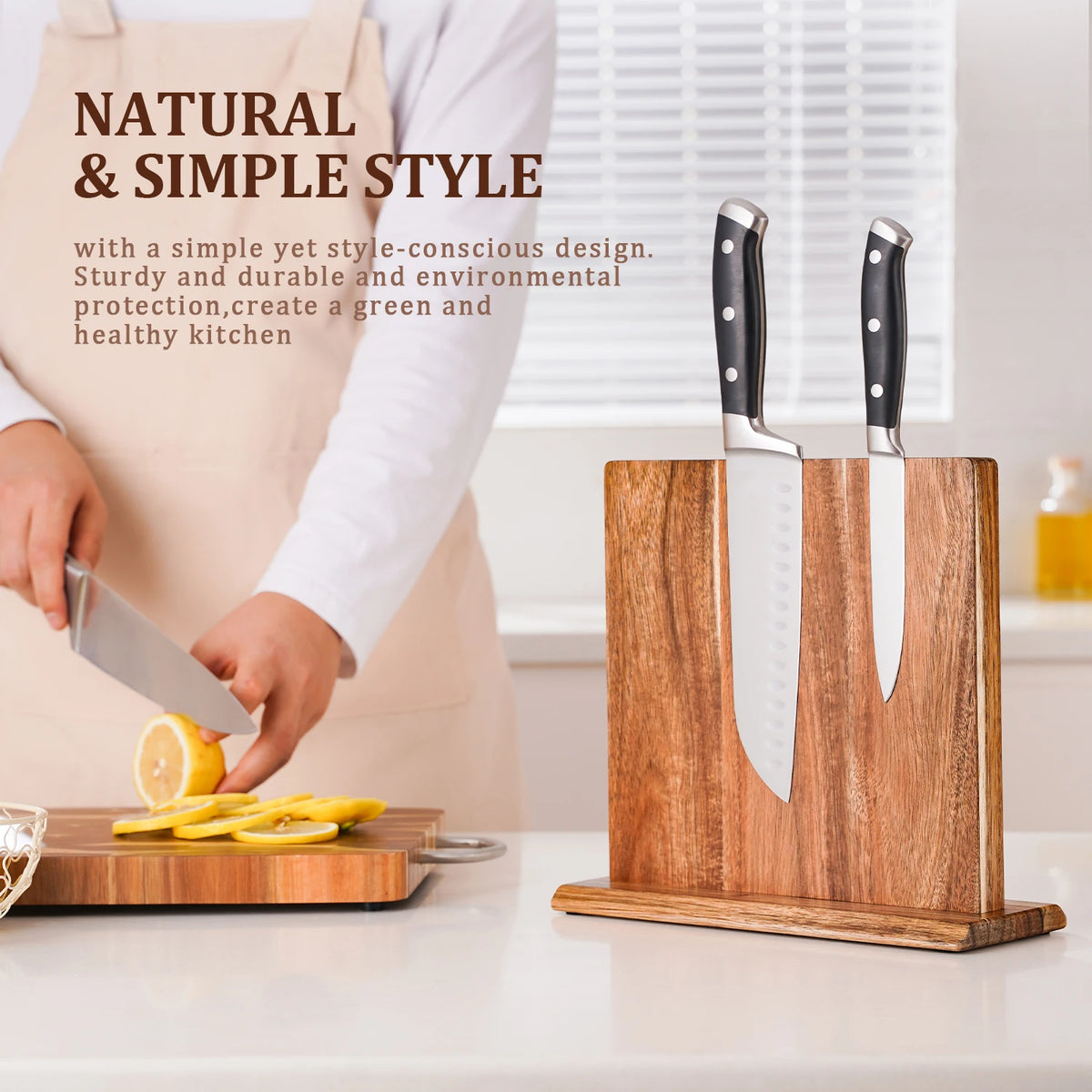 New Acacia Wood Home Kitchen Magnetic Knife Block Holder Rack Magnetic Stands with Strong Enhanced Magnets