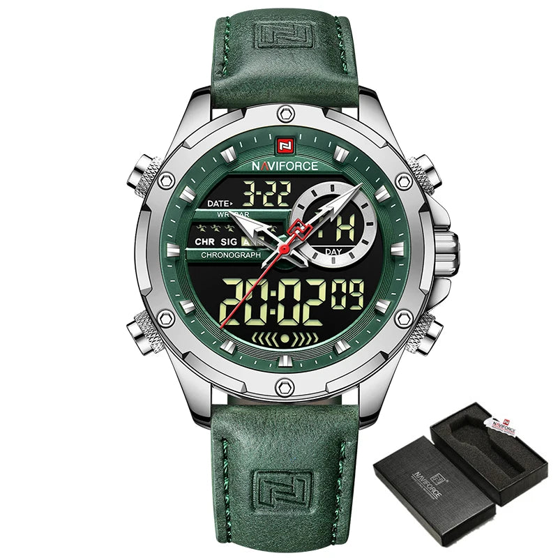 NAVIFORCE Men's Digital Quartz Sport Watch LED Waterproof Wristwatch, Gold Black