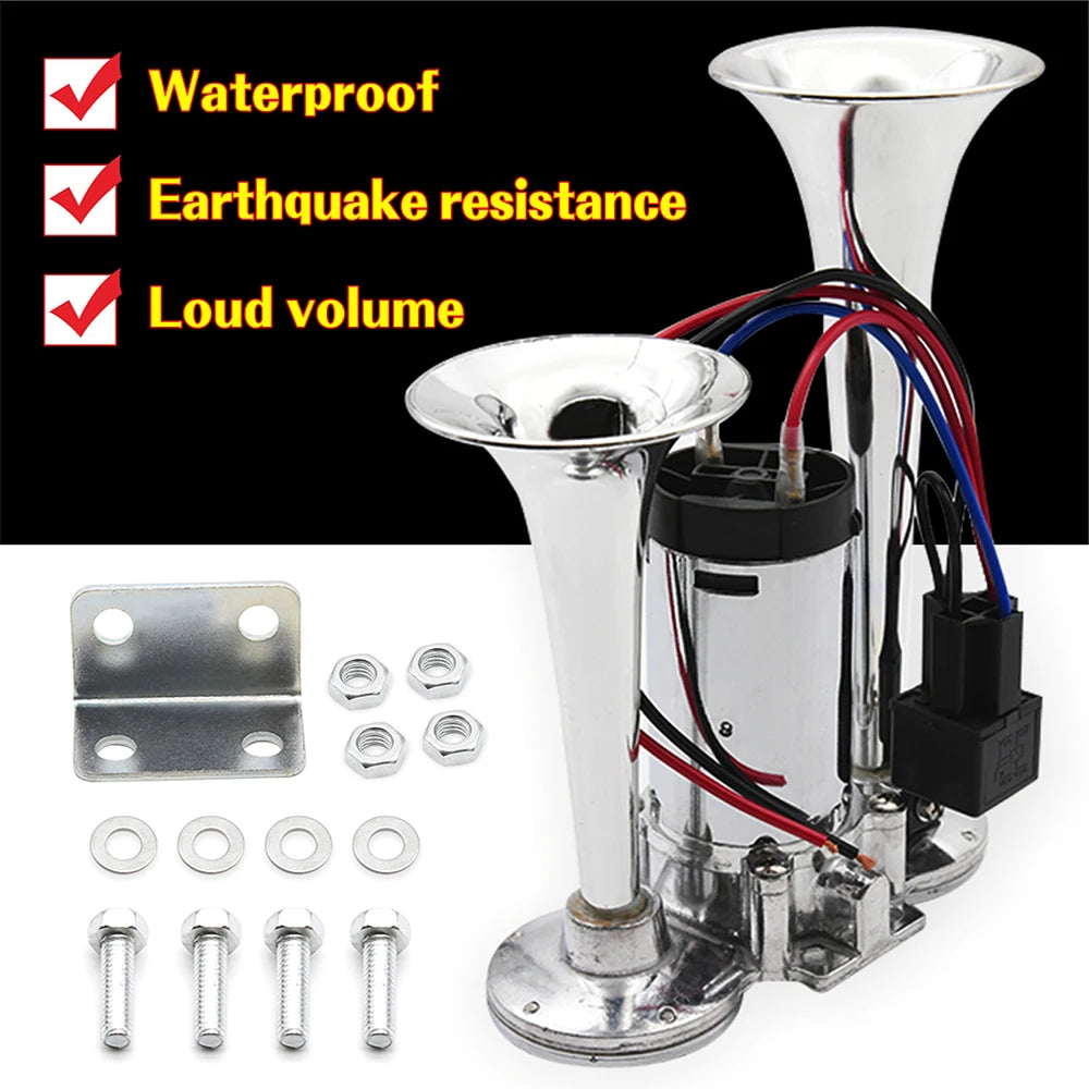 150db Car Electric Loud Horn Dual Trumpets Speaker Auto 12v Air Horn Siren Sound Security Alarm Signal for Train Truck  Boat SUV