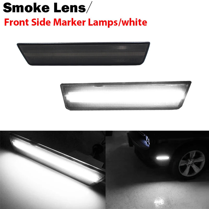For Dodge Challenger 2008-2014 Clear & Smoked Lens LED Side Marker Lights Dual Row Amber Front Red Rear Side Fender Reflector