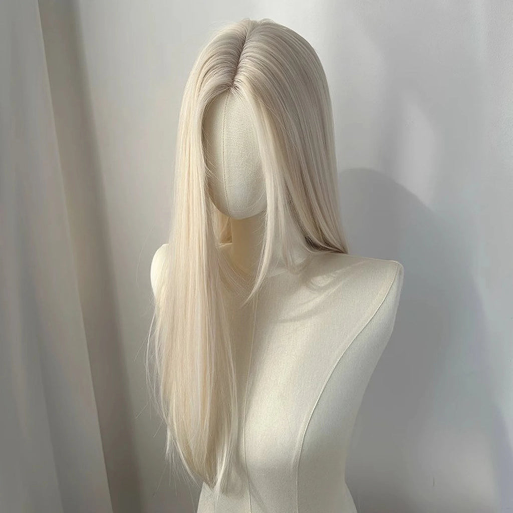 High temperature Fibers for Cosplay Moonlight White Light Blonde Wig 28inch Wig Long Straight Synthetic Wigs