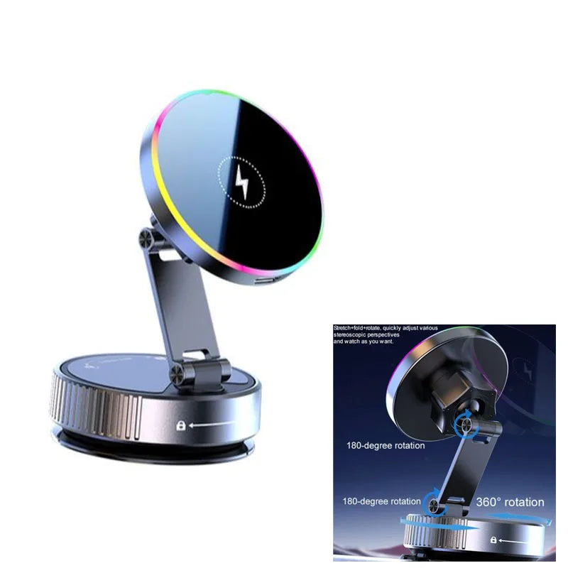 15W Wireless Charge 360 Degree Rotatable Vacum Car Holdermagnetic Car Mount Vacuum Phone Holder for Iphone Samsung Xiaomi