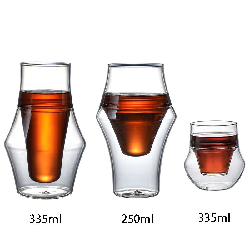 YWDL New Creative Double-layer Glass Cup Espresso Coffee Cup Anti-scalding Milk Party Brandy Wine Teacup Mug 120/250/335ml