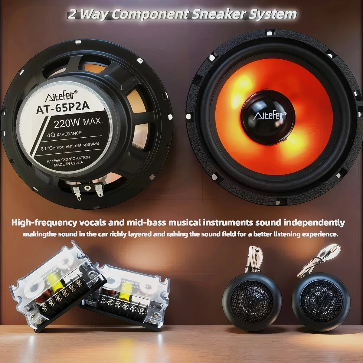 Universal 6.5 Inch Car Audio Upgrade Kit - 2-Way 440W Coaxial Speakers with Passive Crossover, Quick-Connect Terminals for Most Vehicles 2005+
