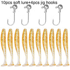 14PCS Gear Kit 10PCS Soft Lure 5.5cm 7cm 10cm T Tail Worm 4PCS Jigging Head Hook 3g 5g 10g Metal Jig Fishing Pesca Swimbait Bait