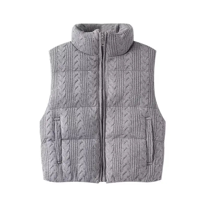 Women's Beige Sleeveless Vest Jacket Knitted Solid Outwear Waistcoat Streetwear Fashion 2026 Inszart Coat
