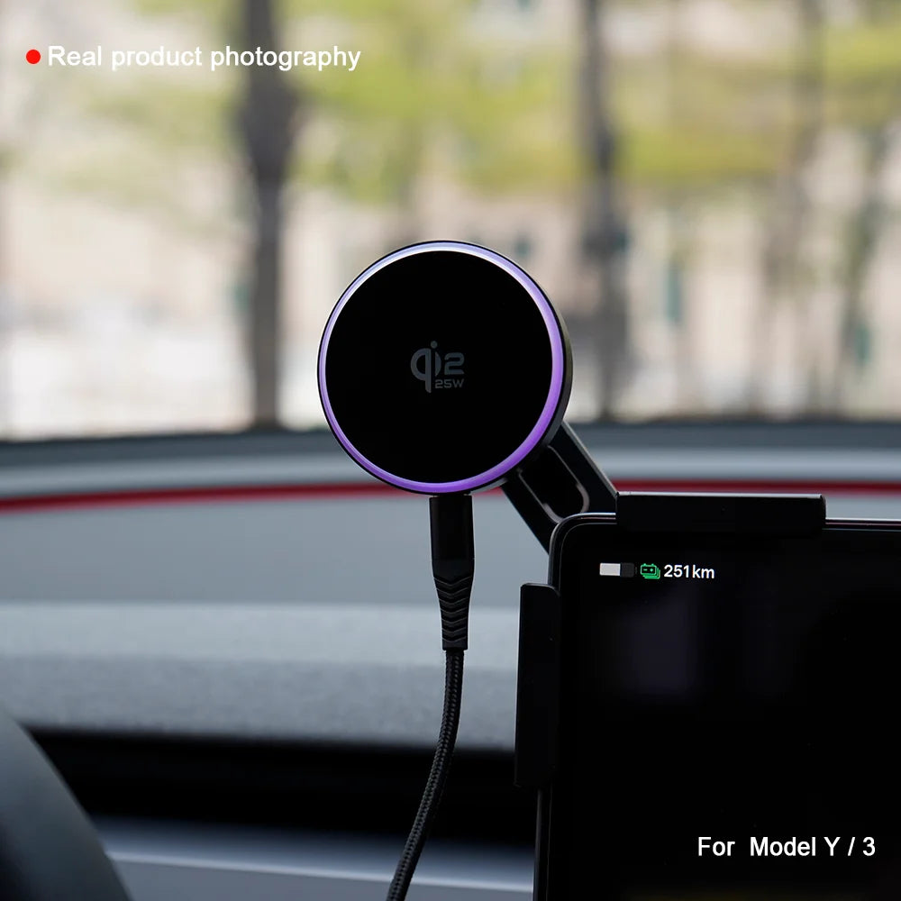 Car Phone Mount Holder 15W Compatible with MagSafe Magnetic Wireless Charger for Tesla Model Y Launch 2026 Model 3 HIGHLAND BYD