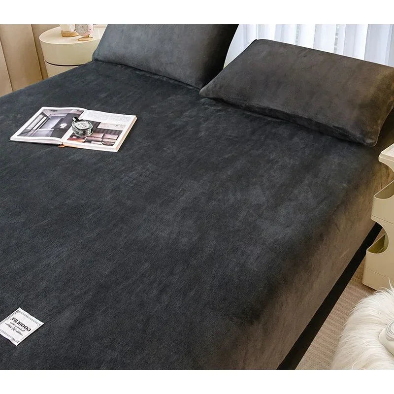 Soft Warm Plush Fitted Sheet Elastic Mattress Cover Fluffy Coral Fleece Bed Linen Winter Couple Luxury Double Bed Bedding