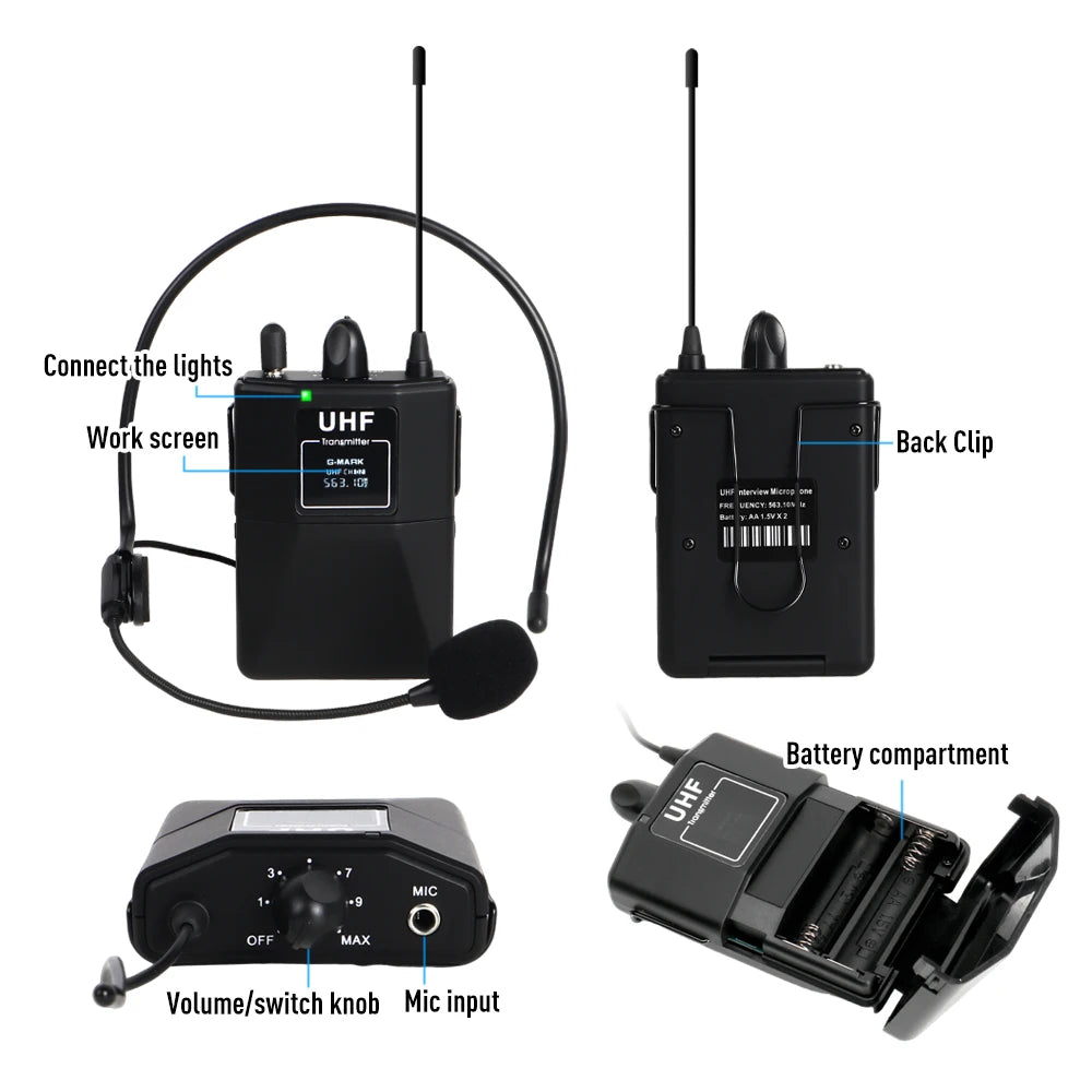 Wireless THeadset Microphone G-MARK GX100 Professional UHF Clip Mic 50M For Party Show Stage Wedding Church