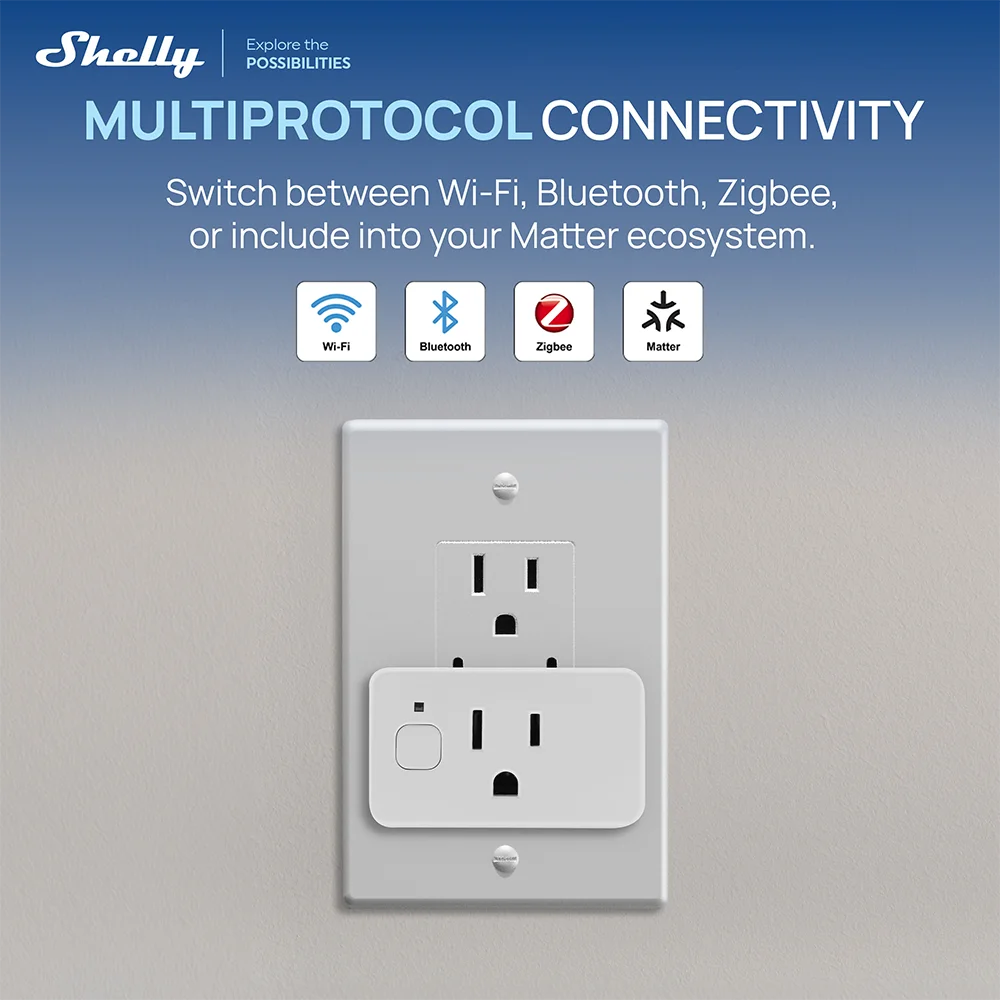 Shelly Plug US Gen4 Zigbee Certified Matter Compatible Wifi Smart Socket With Power Monitoring Bluetooth Connectivity