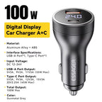 Essager 100W USB C Car Charger PD3.0 Fast Charging Digital Dispaly Quick Charge for iPhone 15pro Samsung Xiaomi  MacBook Laptop