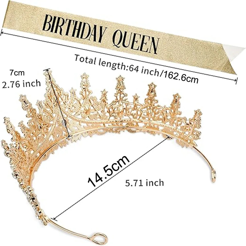 Gold Crystal Rhinestone Queen Tiara Crown for Women Hair Accessory for Prom Pageant Party