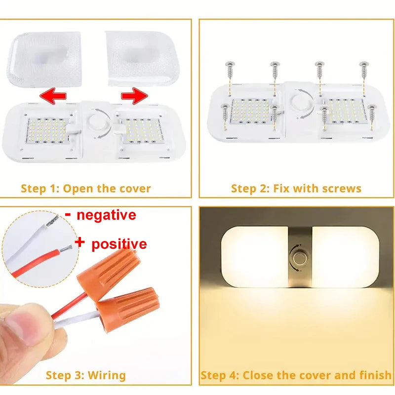 Highbright 120LED Car Interior Reading Lights 3 Color Dimming RV Dome Lights 12V Boat Truck Camper Trailer Caravan Ceiling Light