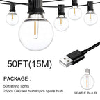 30m 15m 7.6m USB LED Lights 5V 1W G40 Plastic Bulb Outdoor Waterproof Tent Fairy Patio Festoon String Light Wedding Decor
