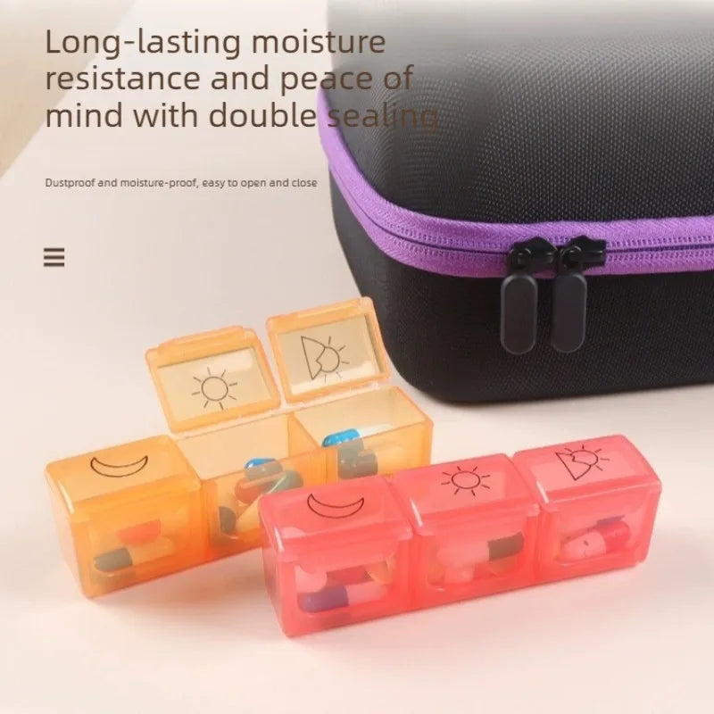 Monthly Pill Organizer Hard Case, 32 Compartments, 3 Times a Day, Black/Blue/Butterfly