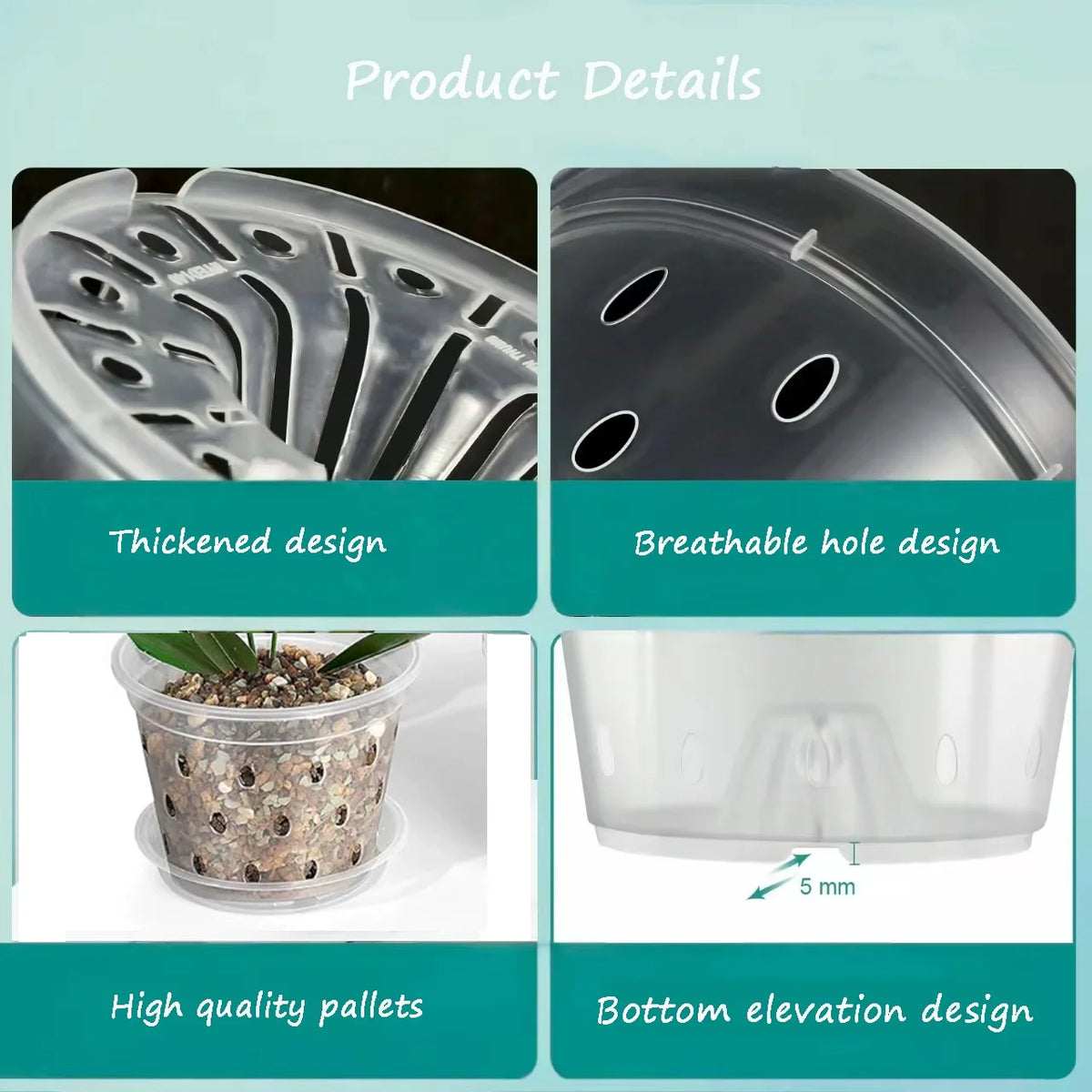 5Pcs 11/12.5/14/15/17cm Planter Pots with Side Holes Orchid Flowerpot with Trays Breathable Transparent Plastic  Flowerpot