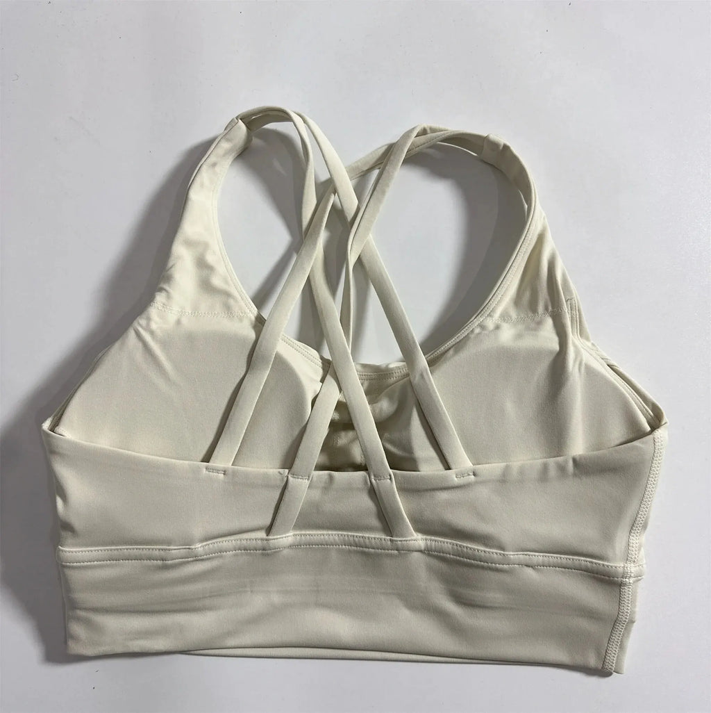 Women Cross Back Sports Bra Top with Removable Pads, Solid Colors, Sizes S-L