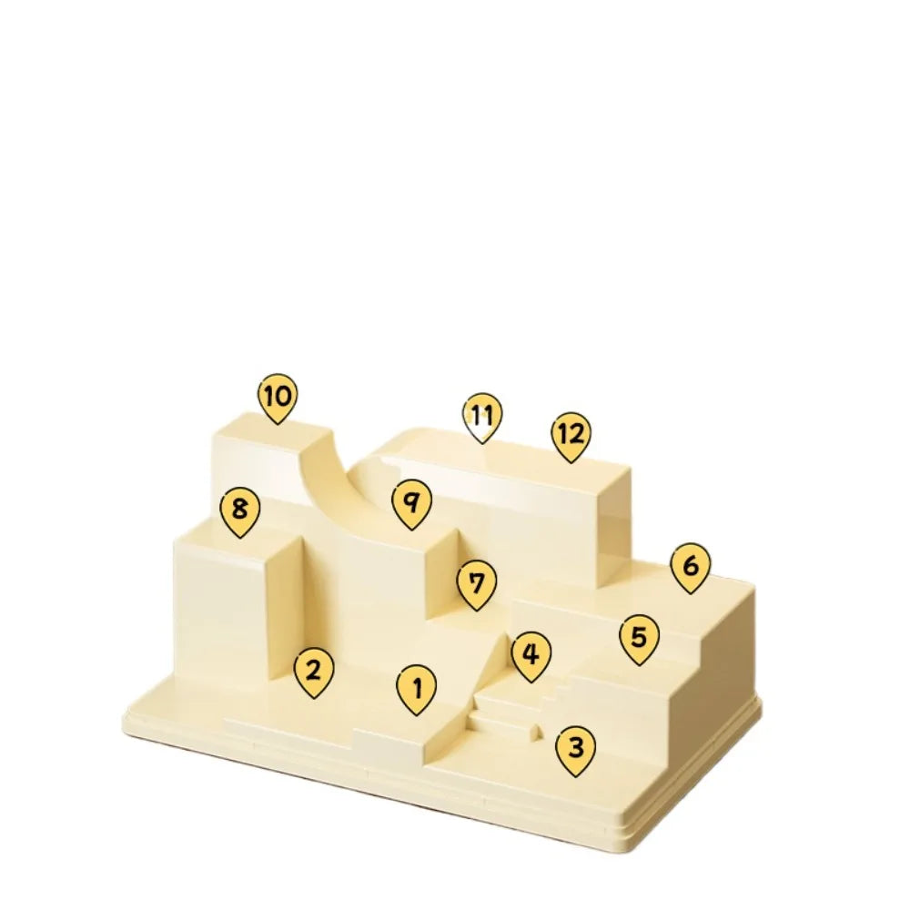 Acrylic Display Box with Tiered Steps Dustproof Figurine Case 31x21x18cm Creamy Beige 1pc