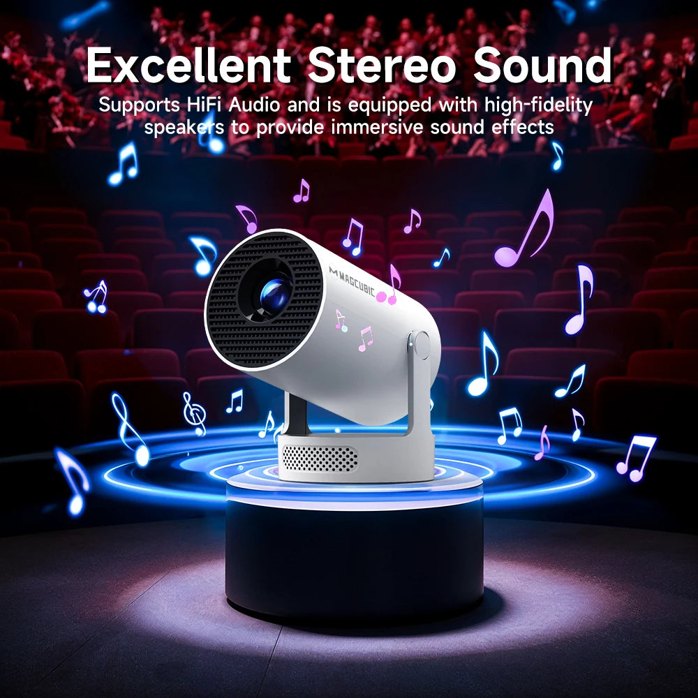 Magcubic Projector Android 14 8K 1280*720P HY300 Pro + Dual Wifi 290ANSI 180°flexible BT5.0 Cinema Outdoor Portable Projector