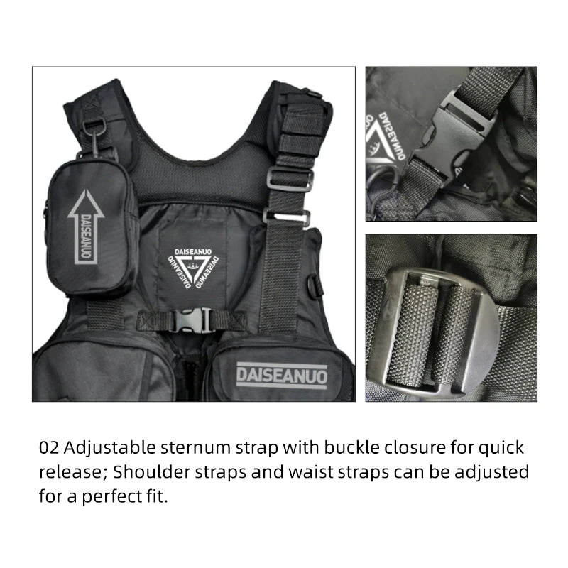 Daiseanuo Men Professional Multi-functional Life Fishing Vest Outdoor Sports Fishing Tackle Fly Swimming Adjustable Buoyant Vest