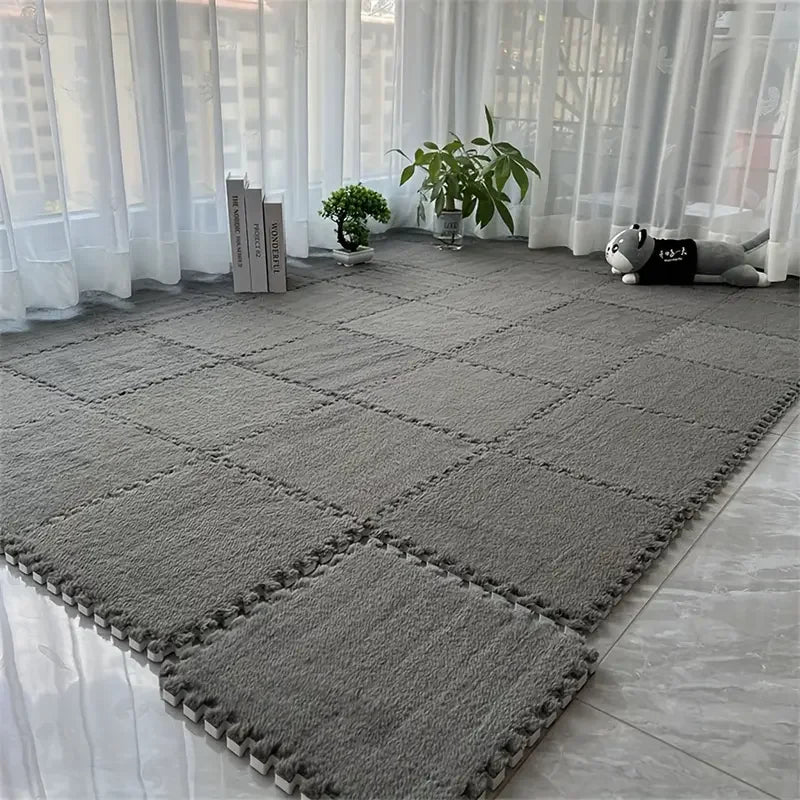 12Pcs Foam Puzzle Floor Mat Mat Interlocking Fluffy Playmat Plush Area Mat for Home Game Room Bedroom Decoration 30*30*1CM